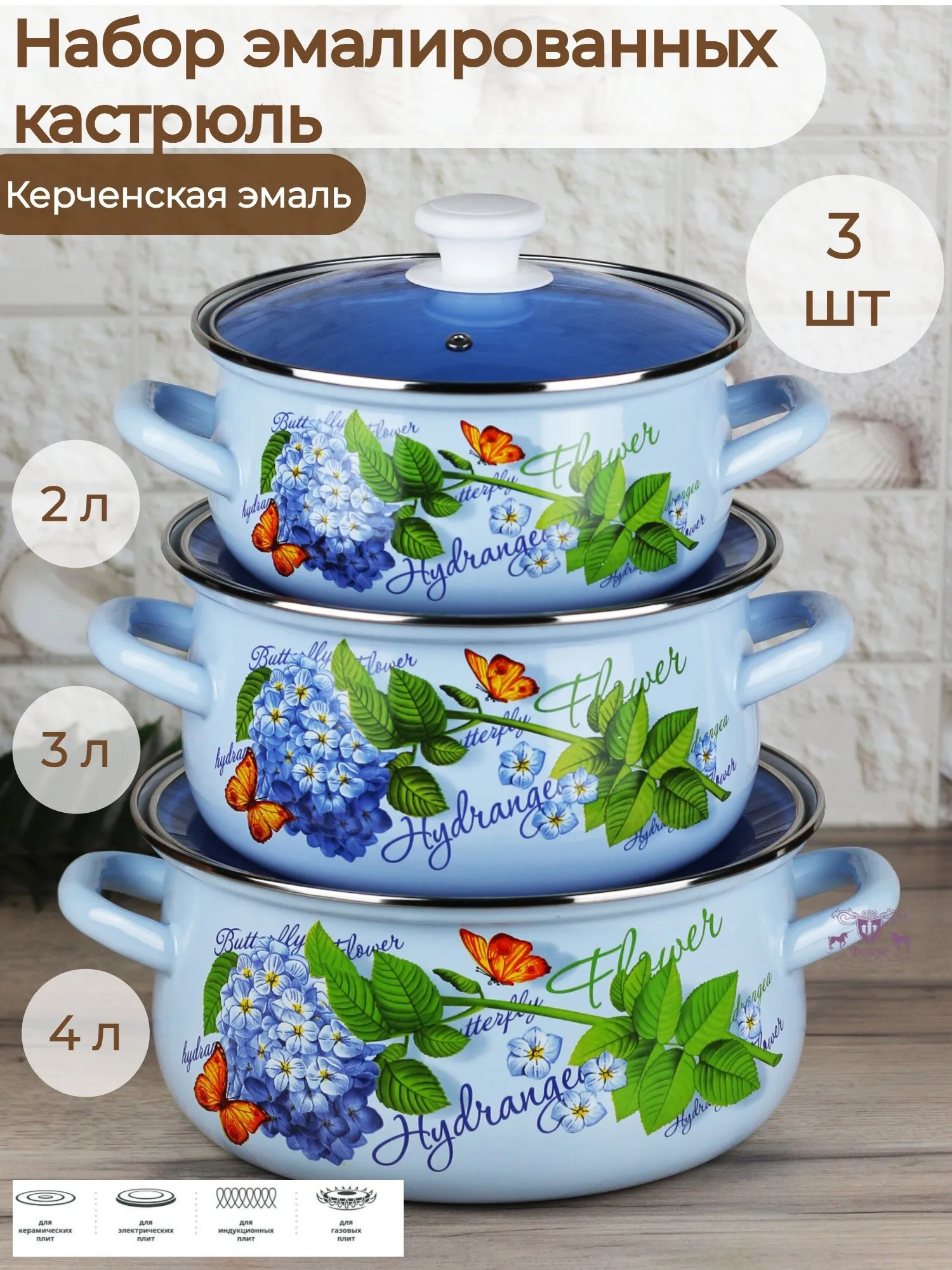 Набор 3-х предметный Эмаль Акварель (1.8л/2.7л/3,5л) эмаль Aurora (уп.4)