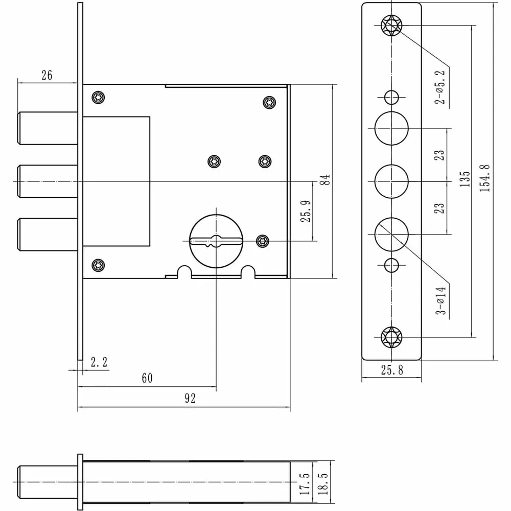 75338_Корпус сувальдного замка DL9252K/Z/60/85мм, 5 ключей, хромированная фронтальная планка 28х300м