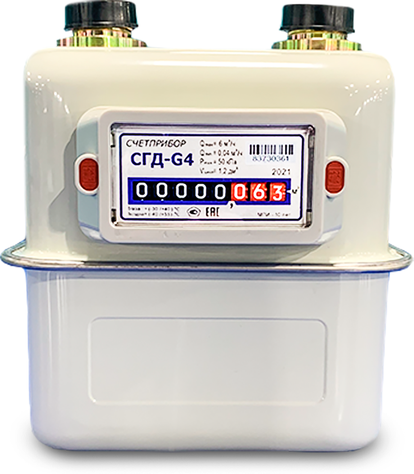 Счетчик газа диафрагменный, обьёмный Счетприбор СГД G4,ТК, левый (3/4)