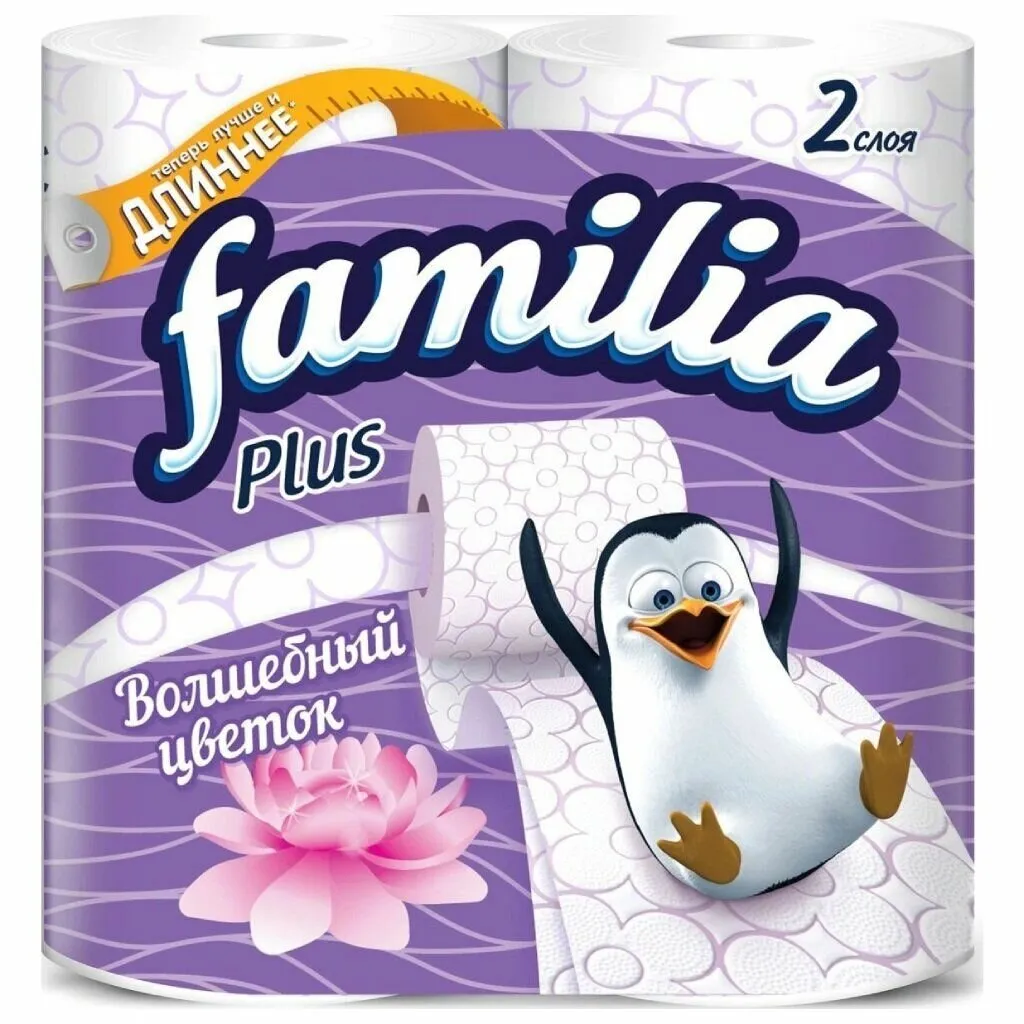 ТУАЛЕТНАЯ БУМАГА FAMILIA PLUS ВОЛШЕБНЫЙ ЦВЕТОК 2Х-СЛ 4РУЛ/14