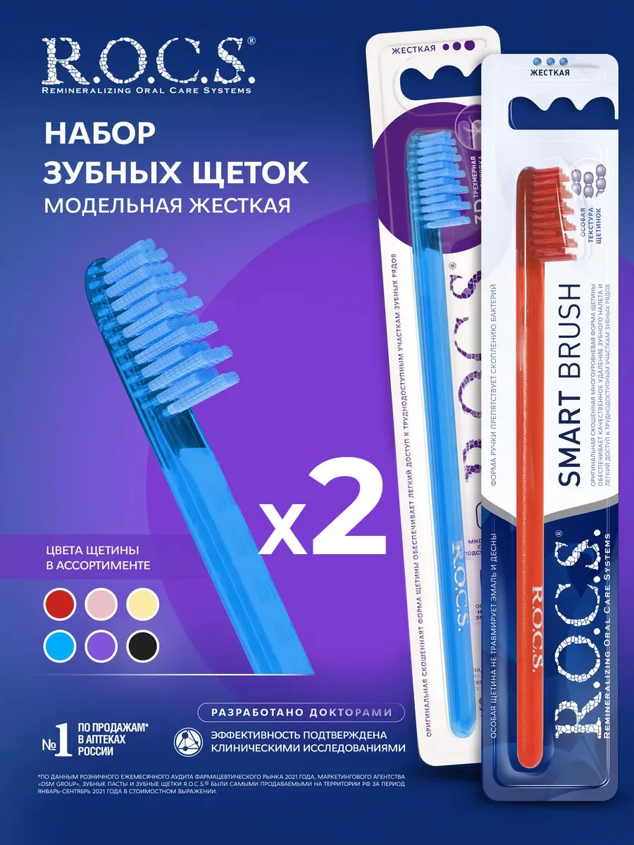 Зубная щетка "R.O.C.S." Модельная / ЖЕСТКАЯ / рекомендуется в случае дефектов зубного ряда (12уп/24