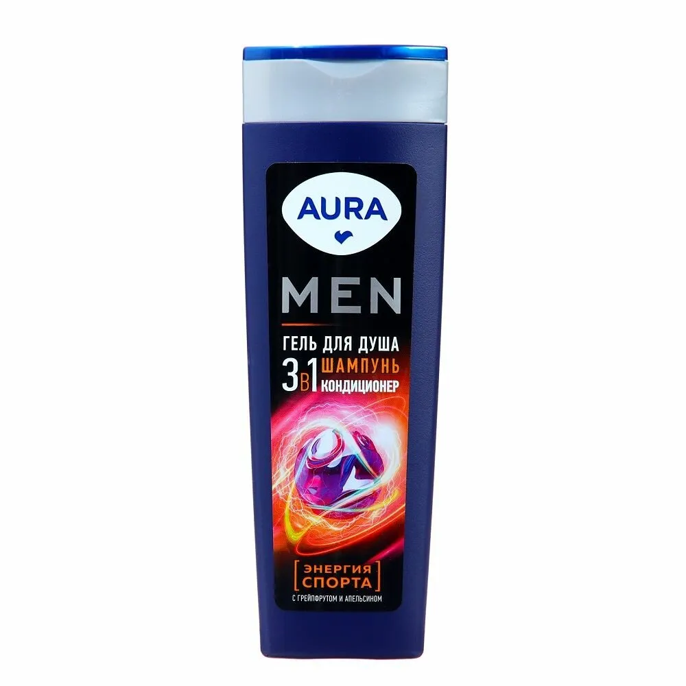 Шампунь-гель для душа и кондиционер МУЖСКОЙ 3 в1 "Aura Men" КУРОК (750 мл) Энергия Спорта / Грейпфру