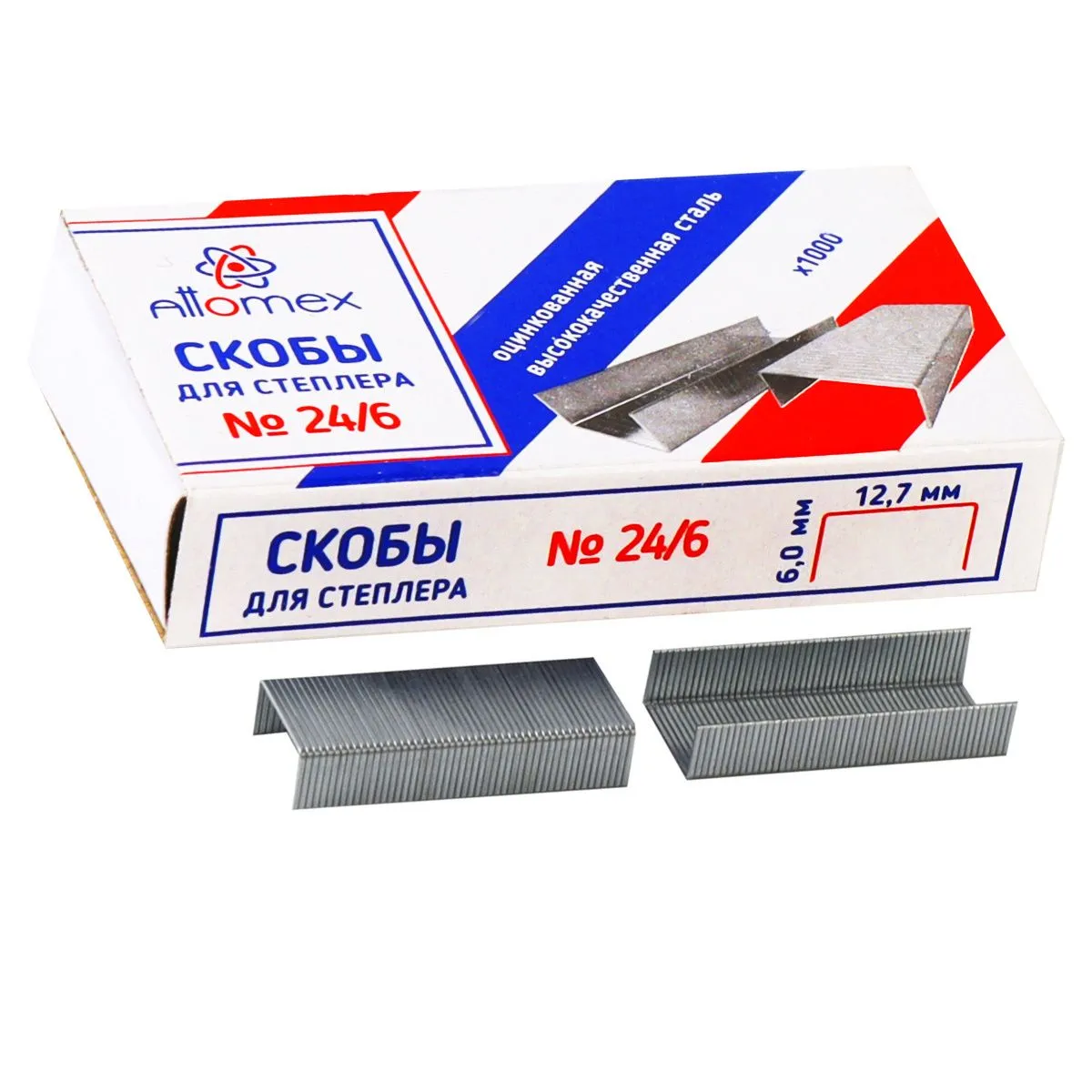 Скобы №24 Attomex оцинкованные (1000 шт/уп), 4141300