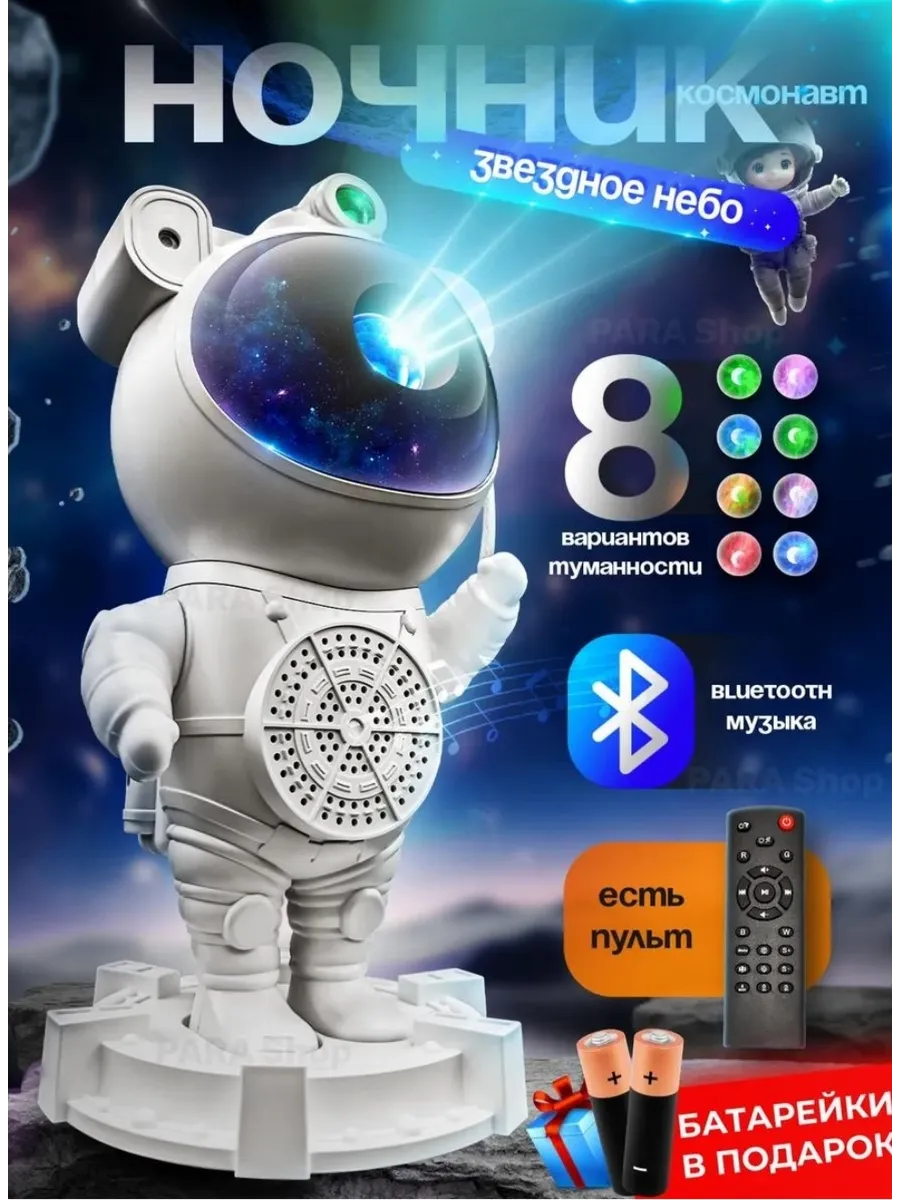 ночник-проектар космонавт звездное небо c колонкой RN-857-1