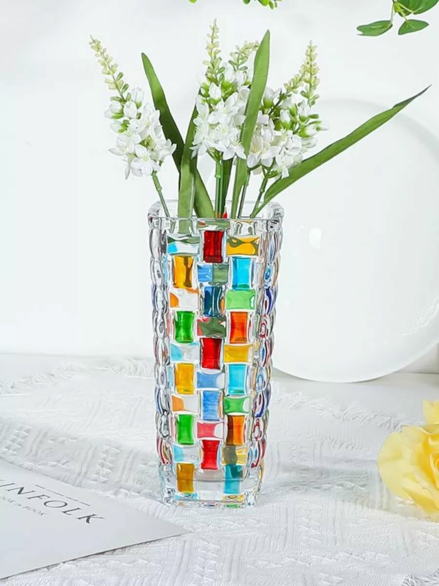 Ваза высокая 19,5×10х10см стекло цветная (1 шт)