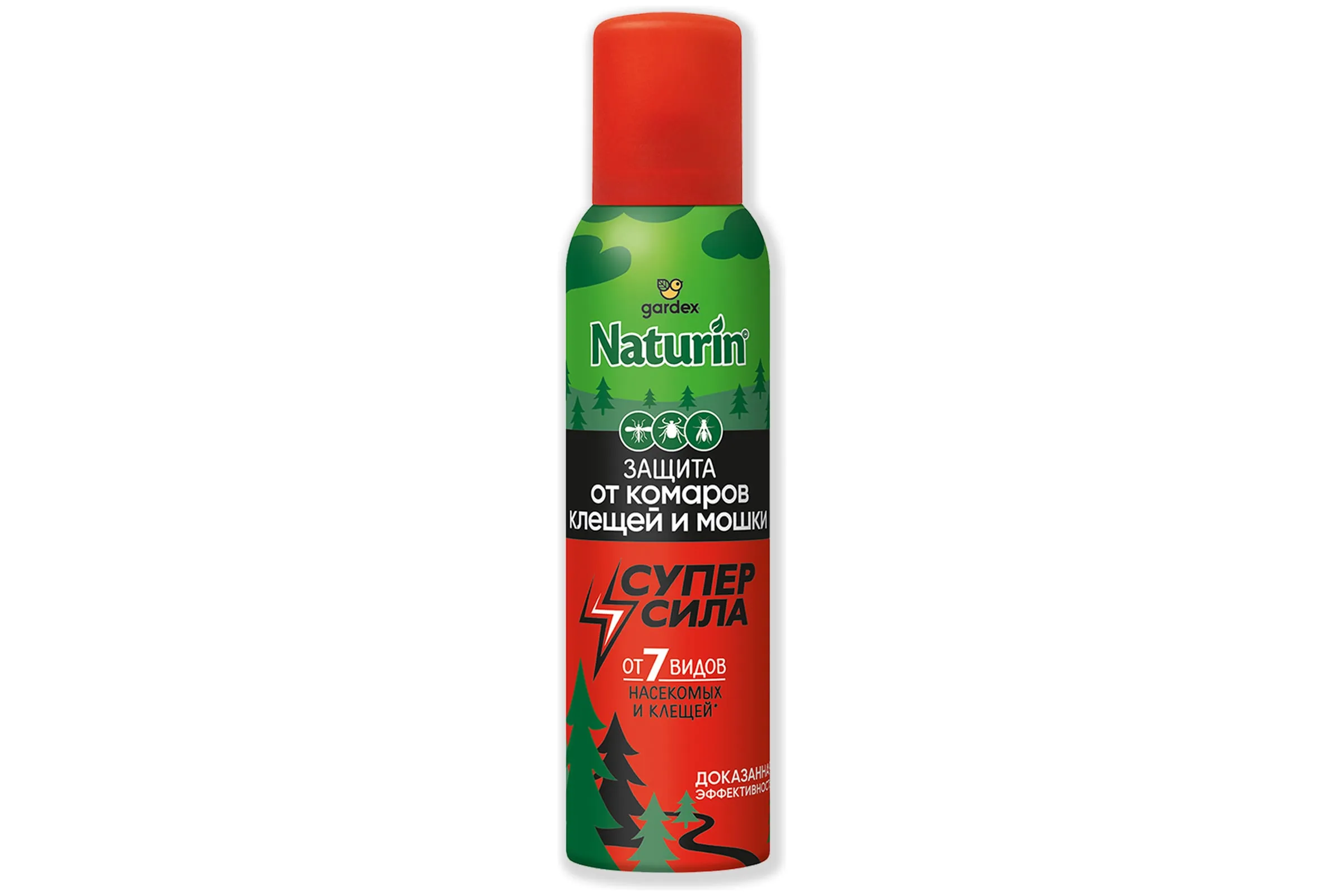 Gardex Naturin Супер Сила 3 в 1 Аэрозоль от комаров, клещей и мошки, 150 мл (1*24=24) N008