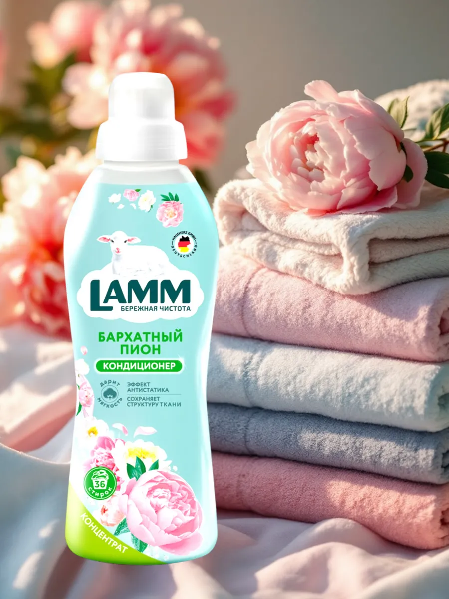 Кондиционер для белья бархатный пион Lamm 1л кор(8)