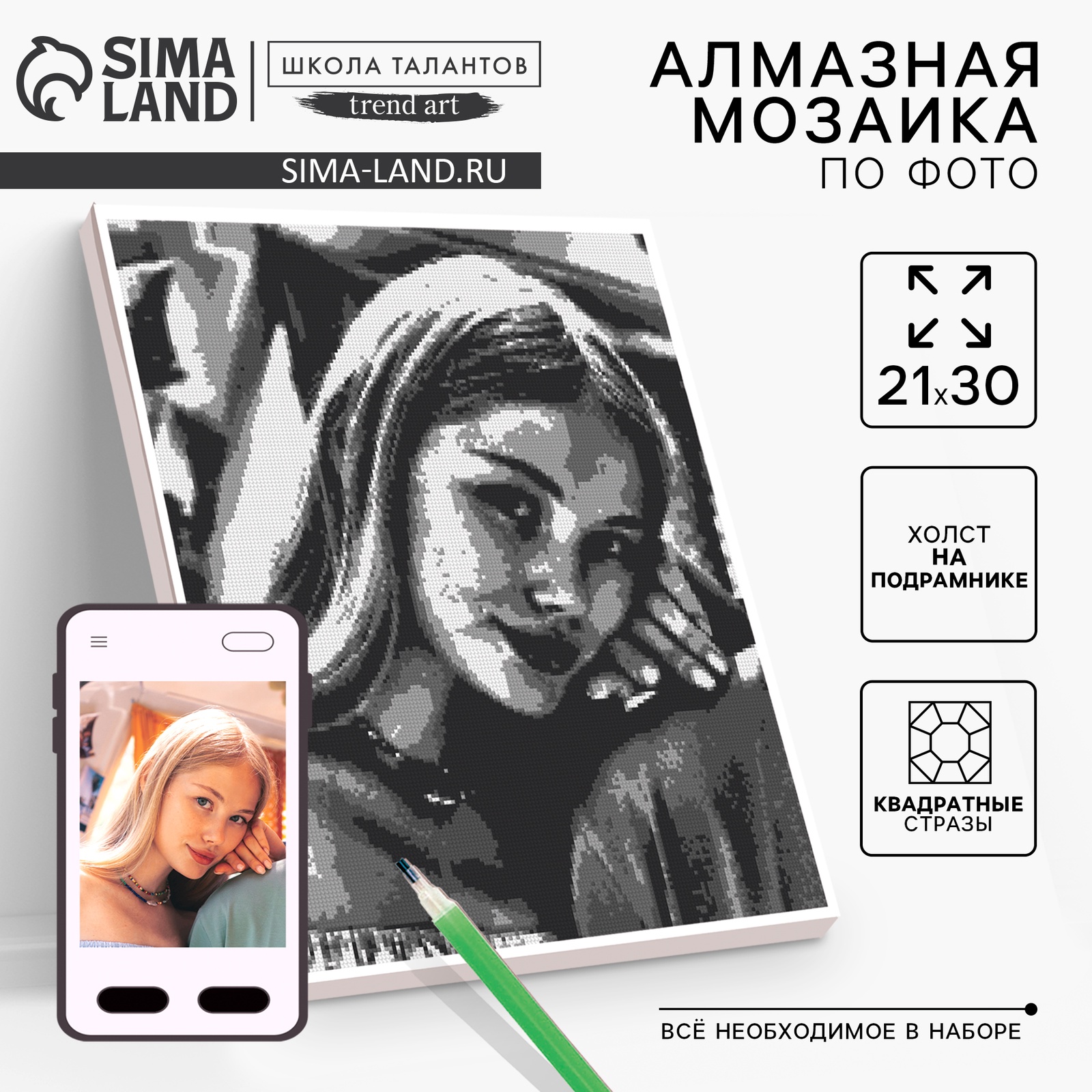 Алмазная мозаика по фото, на раме А4, полное заполнение, Gray 10699405