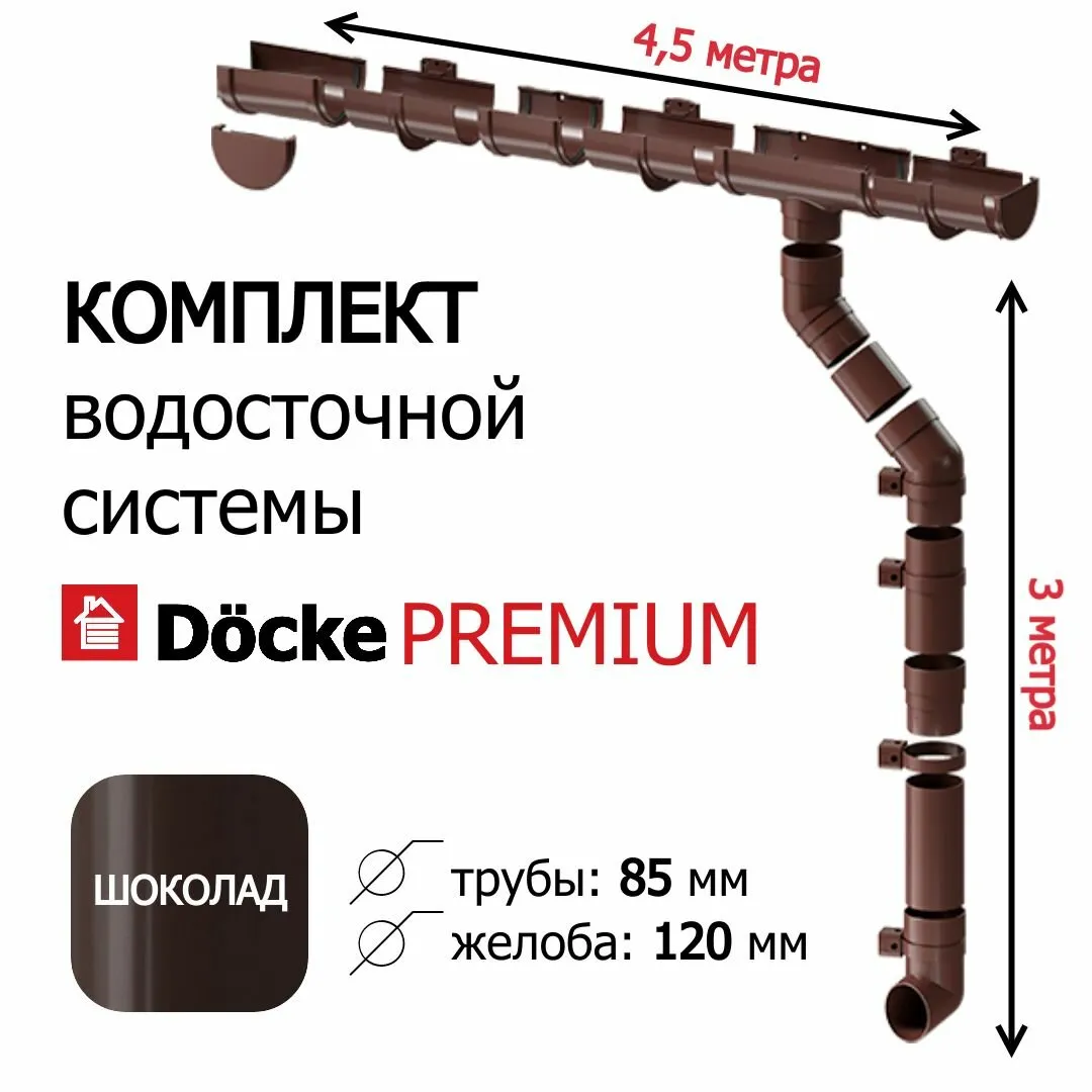 Docke PREMIUM Труба водосточная 1м (шоколад), арт. PVSJ-1050