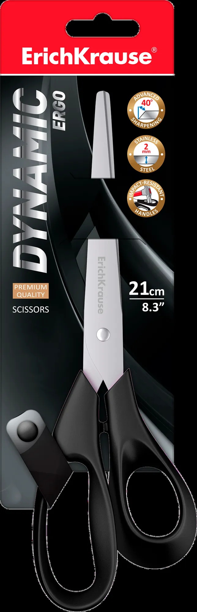Ножницы ErichKrause Dynamic, 21см, ассорти (в блистере