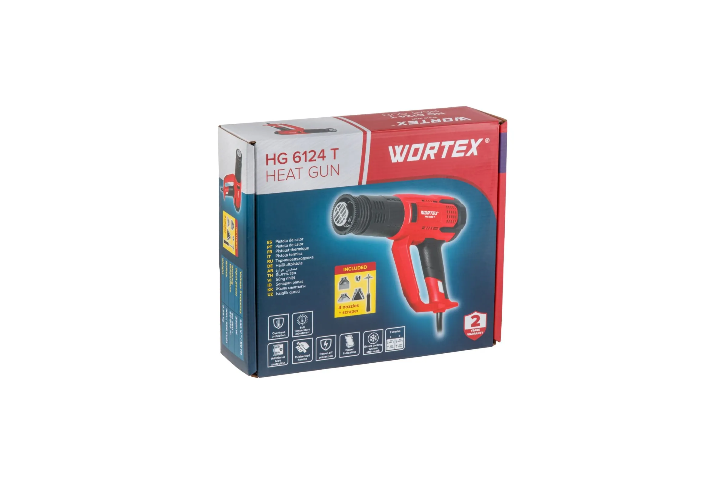 Термовоздуходувка WORTEX HG 6124 Т в кор. набор сопл 2000 Вт, 2 режима., 60-600 °C