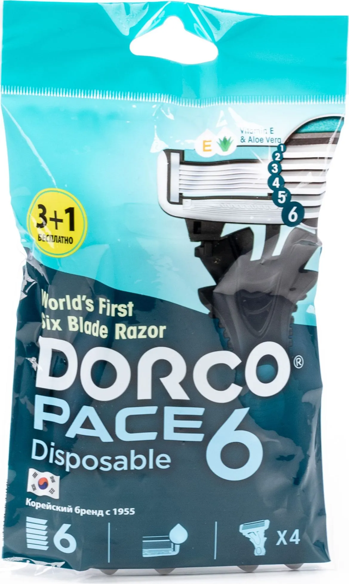 Станки для бритья одноразовые МУЖСКИЕ "Dorco Pace 6" SXA 100-1Р (1 шт/упак) 6 лезвия / плав. головка