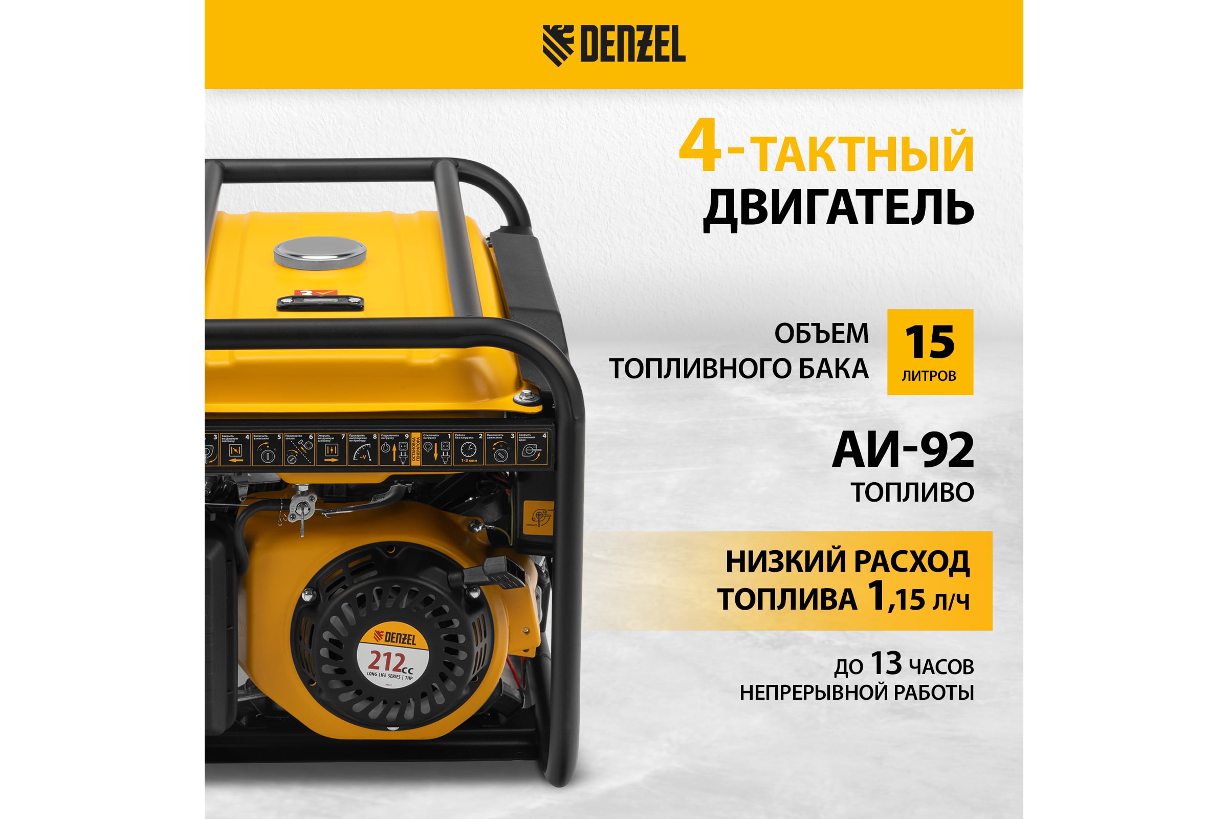 Генератор бензиновый PS-33E, 3,3 кВт, 230B, 15 л, электростартер// Denzel