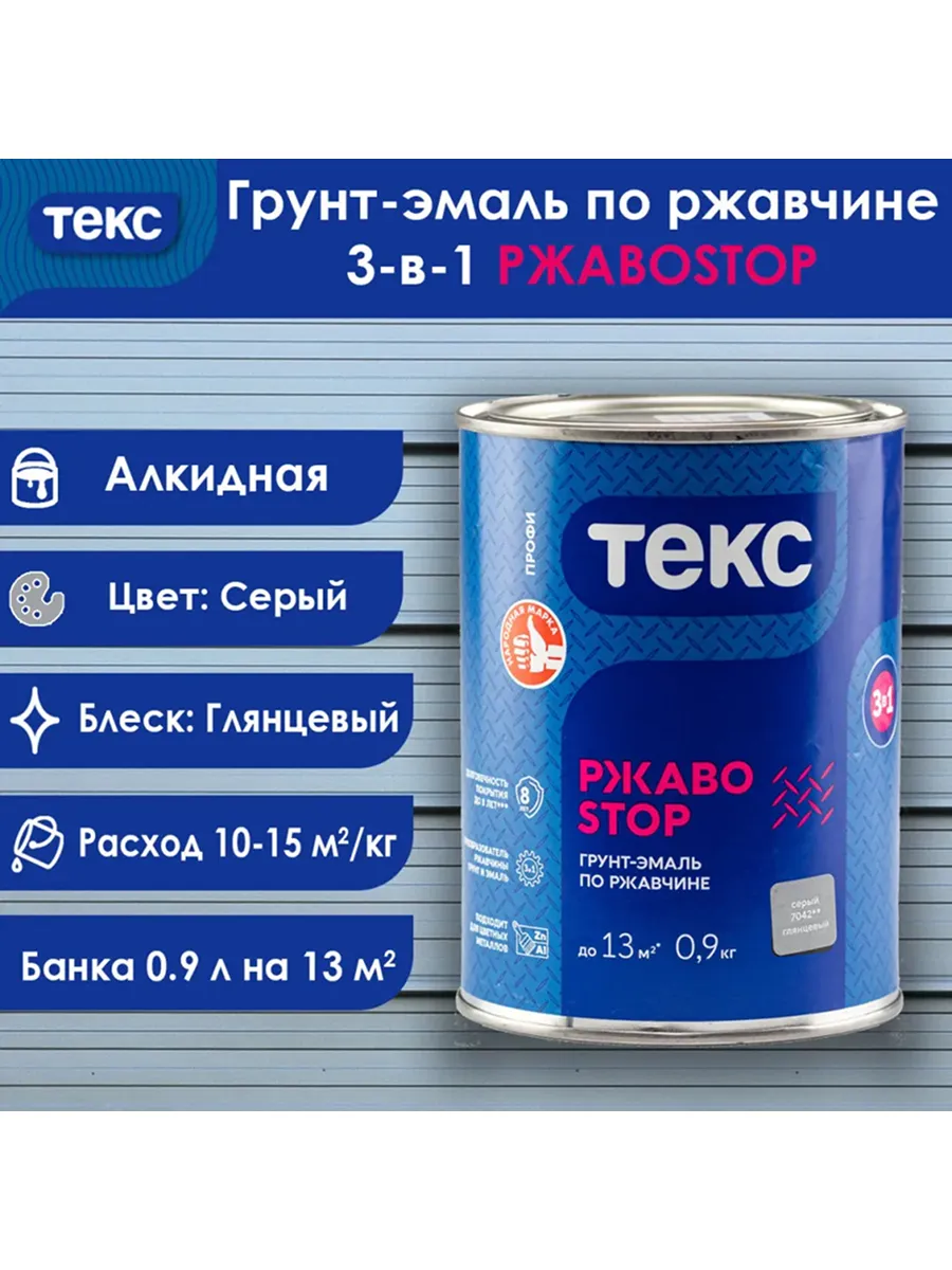 Грунт -эмаль по ржавчине серая 0.9 кг (6)