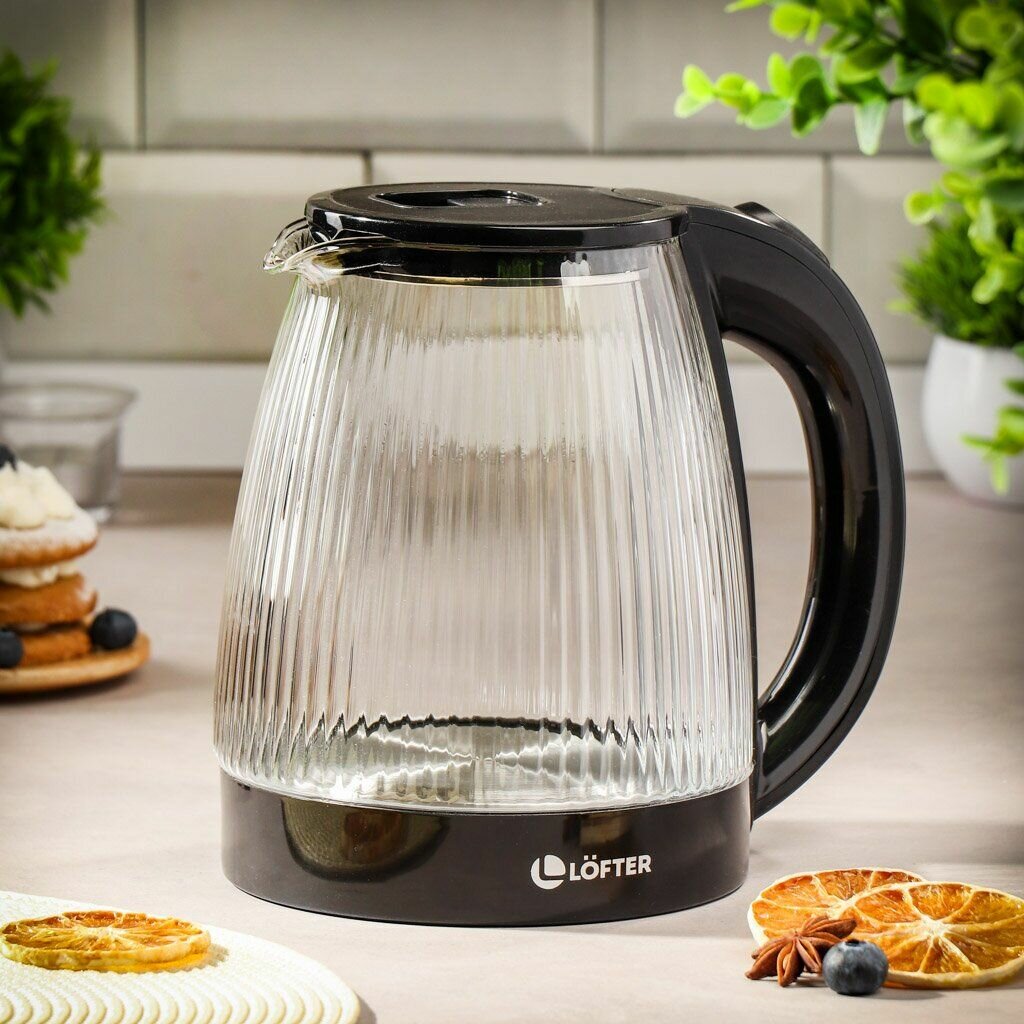 МБТ Чайник электрический Lofter, стекло 1.8л, CX-K313-18AB, чер, 1500 Вт, ск нагр элем, пластик (12)