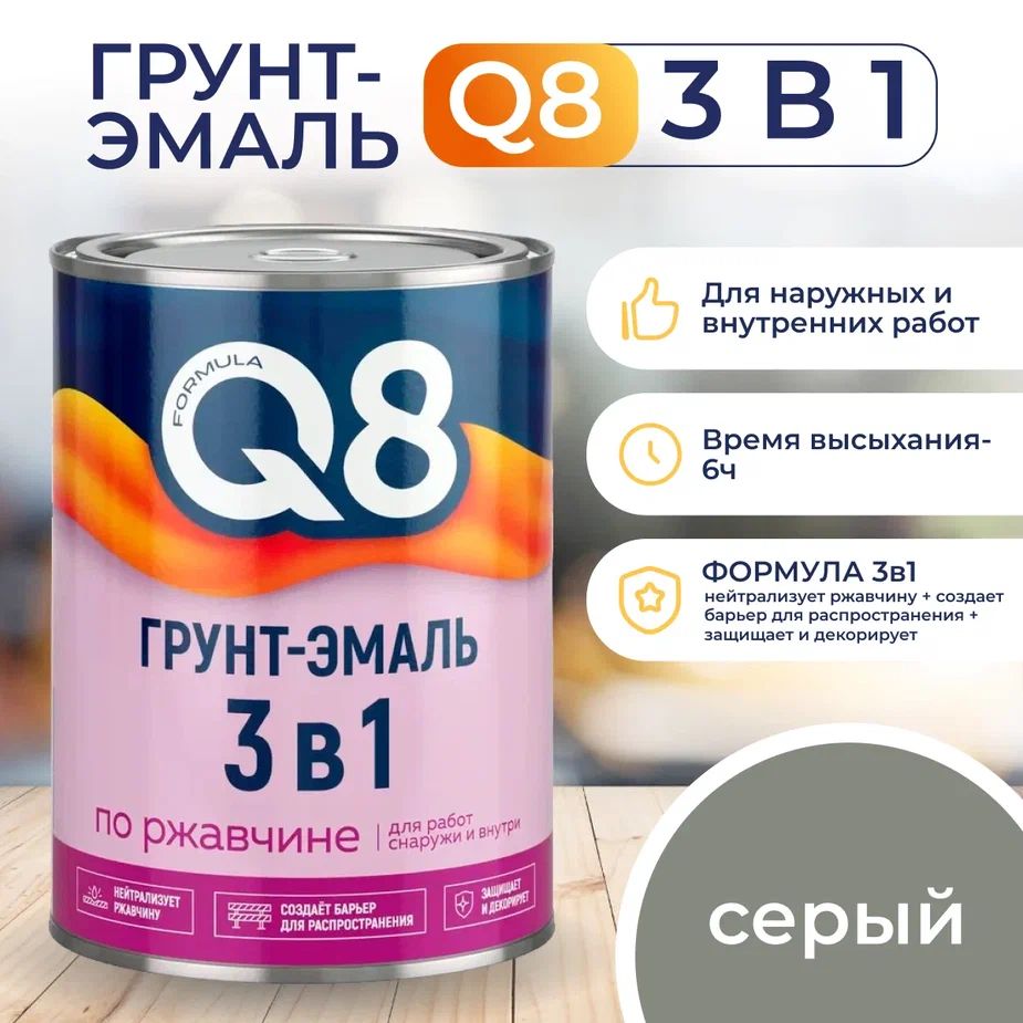 FORMULA Q8 3В1 ГРУНТ-ЭМАЛЬ по ржавчине СЕРАЯ 0,8КГ