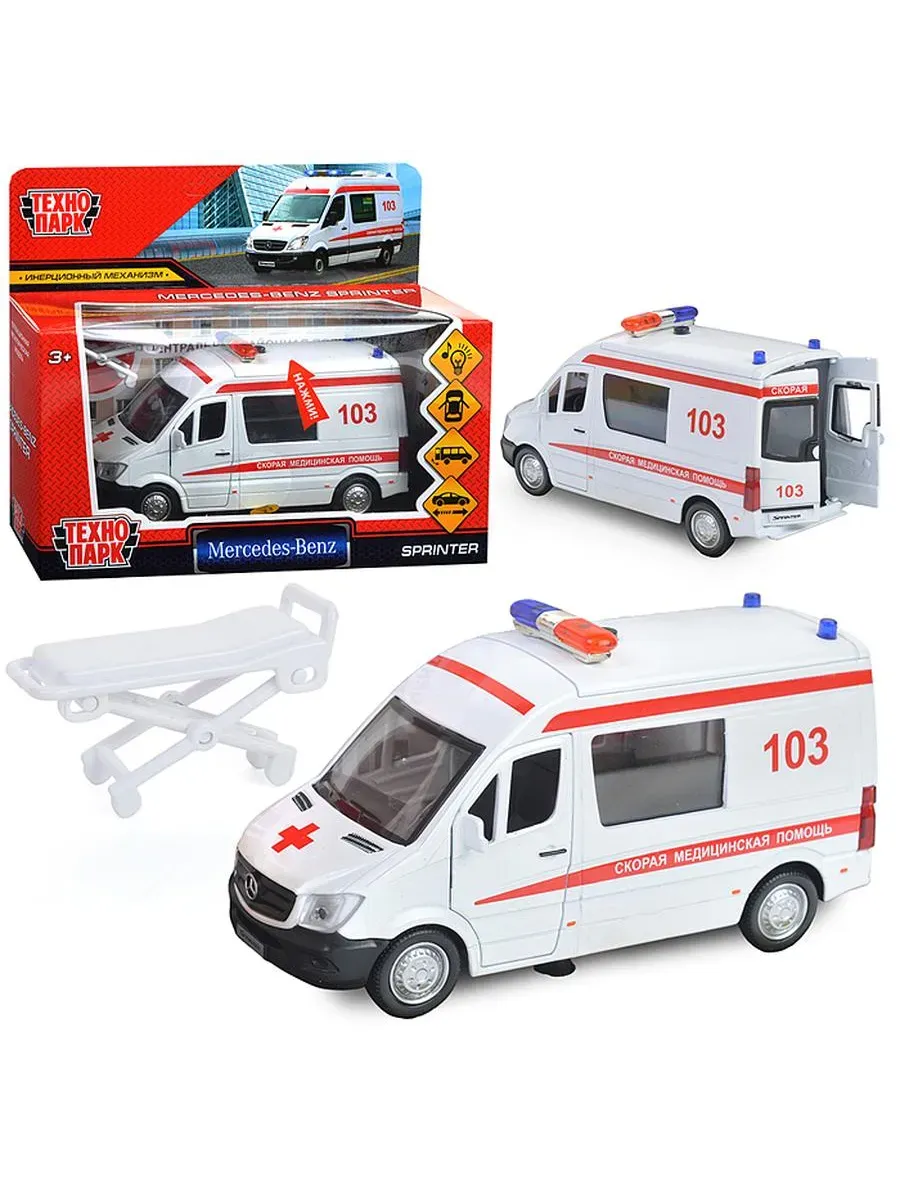 Машина металл Технопарк MERCEDES-BENZ SPRINTER СКОРАЯ 14 см, SPRINTERVAN-14AMB-WH