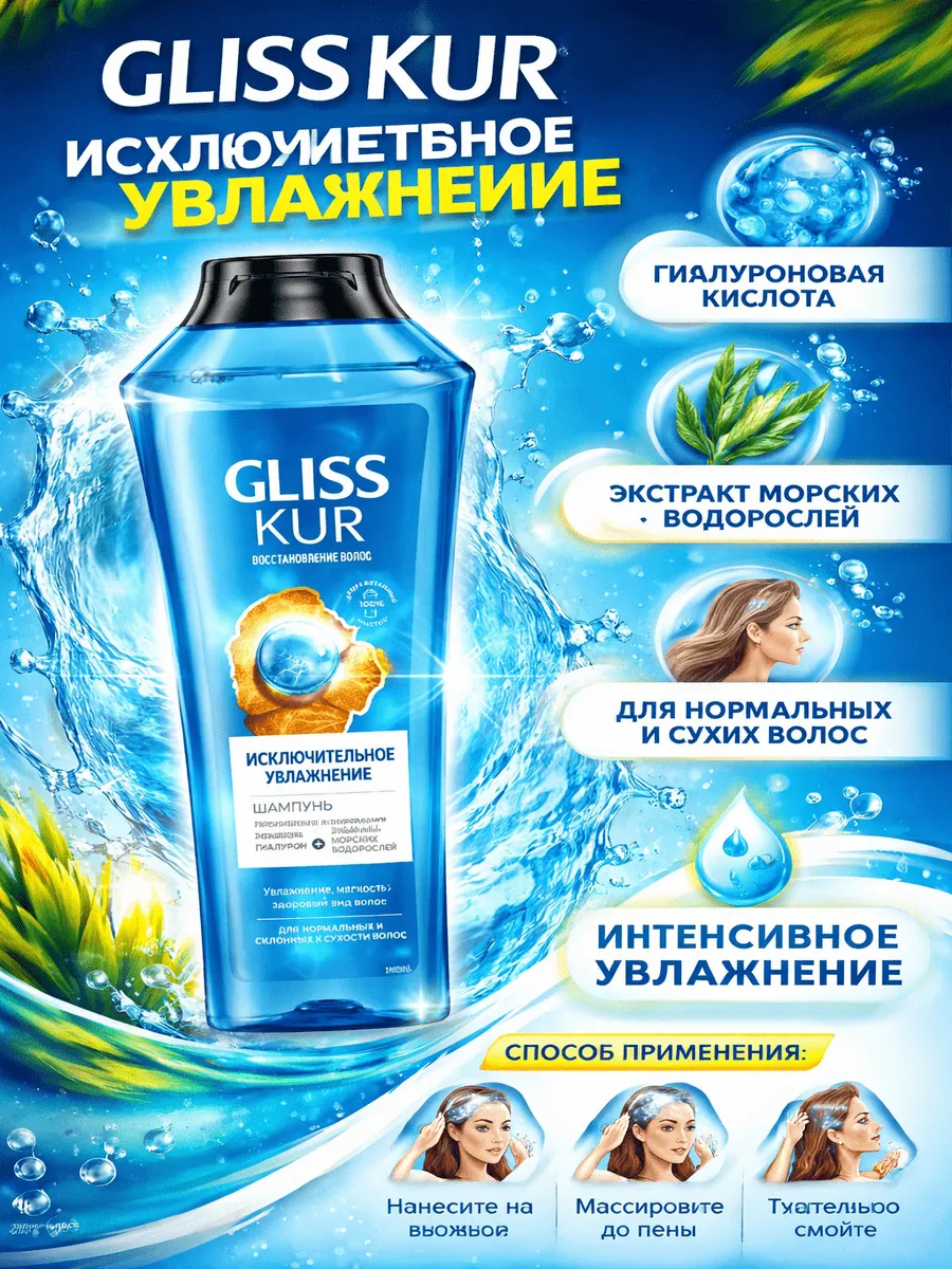 ШАМПУНЬ ГЛИС КУР 400МЛ ИСКЛЮЧИТЕЛЬНОЕ УВЛАЖ/12