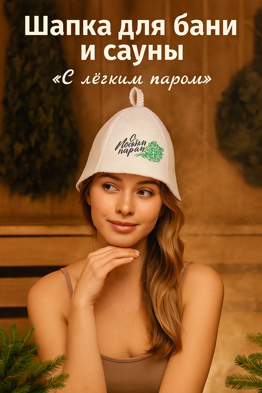Шапка для бани и сауны «БЫК - БАЙКЕР», полиэфир 70%, шерсть30%, «Добропаровь»