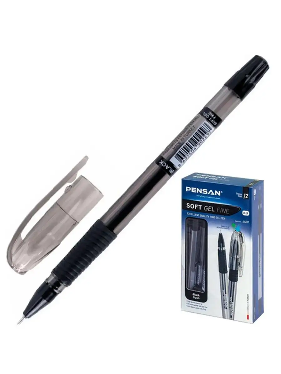 Ручка гелевая Pensan SOFT GEL прозр.корпус, черн.резин.держ. игольч. 0,7(толщина письма 0,5) черная