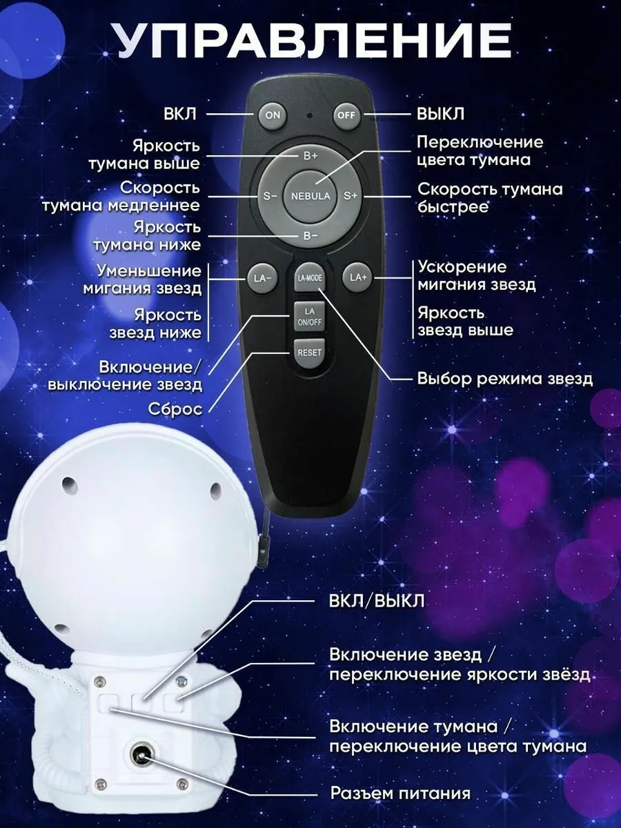 ночник-проектар космонавт звездное небо RN857-3 (VL-G2)