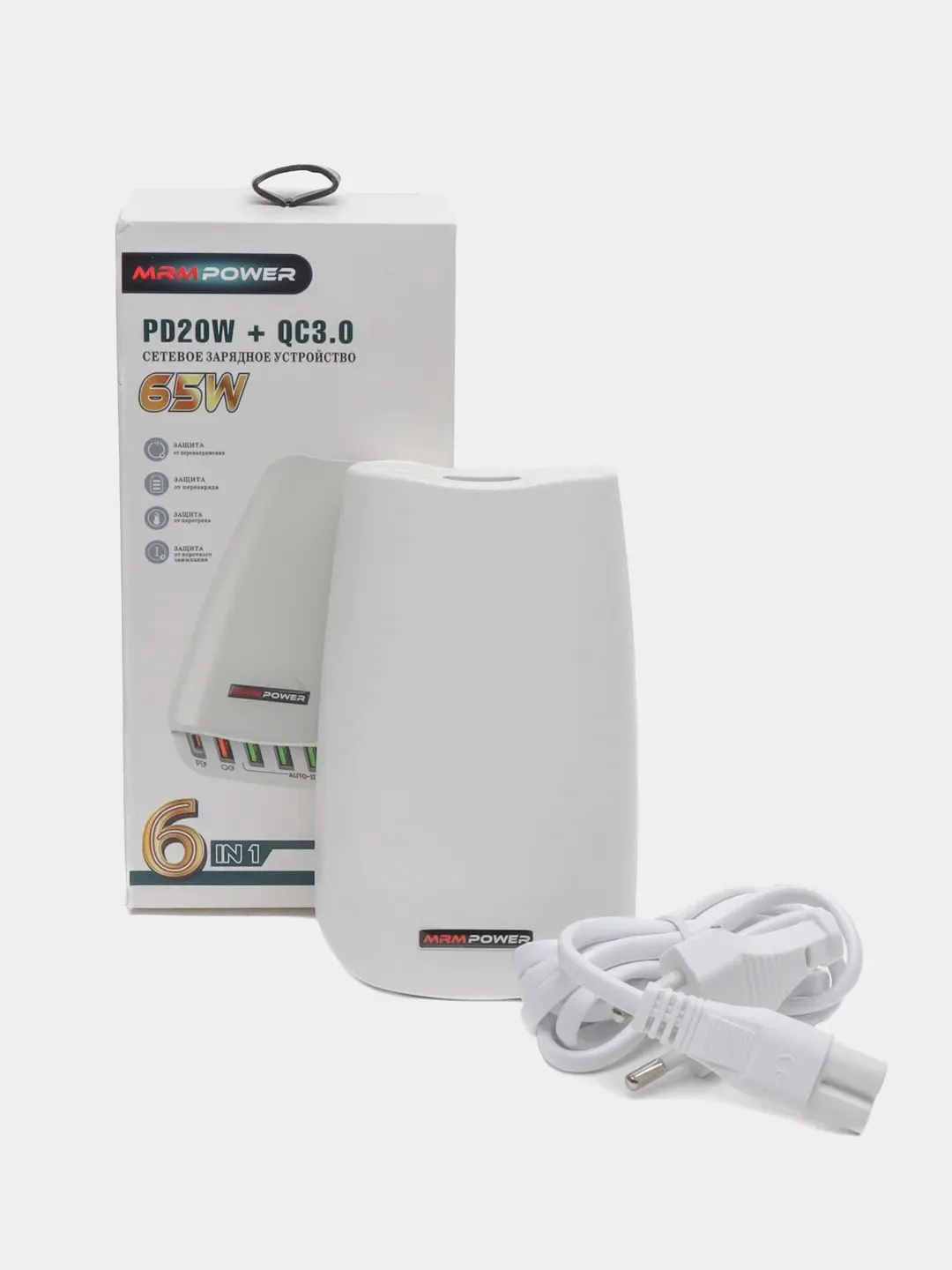 сетевое зар. устр-во б/каб MRM H5013 6in1 65W 5xUSB(1PD)+1xTC(PD20W) евровилка, дл шн 1.2м