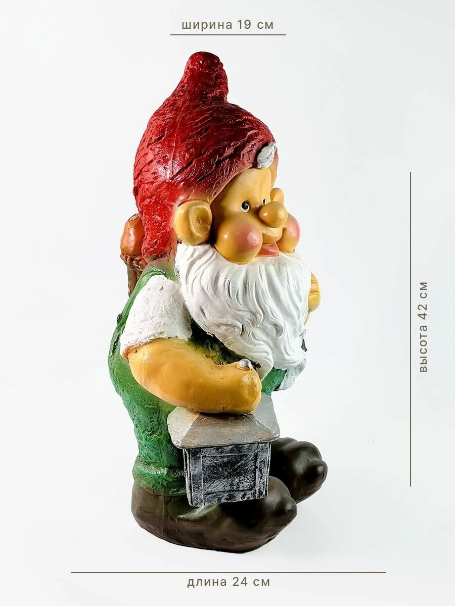 Садовая фигура из полистоуна «Гном с лопатой», 24×14×13.5 см, с подсветкой