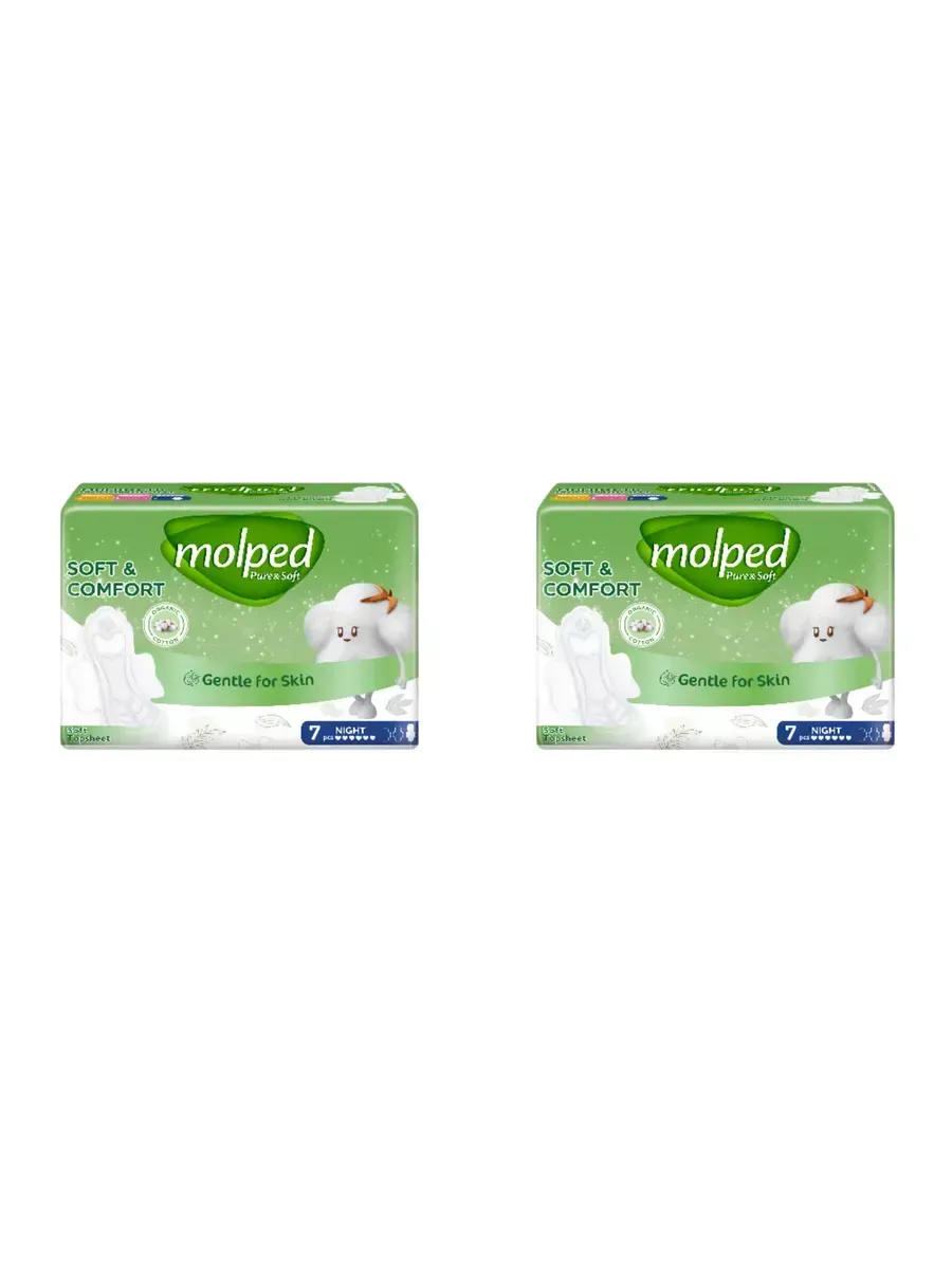 Прокладки УЛЬТРАТОНКИЕ "Molped Pure & Soft" (7 шт/упак) 6 капель / Night / Органический Хлопок / дыш