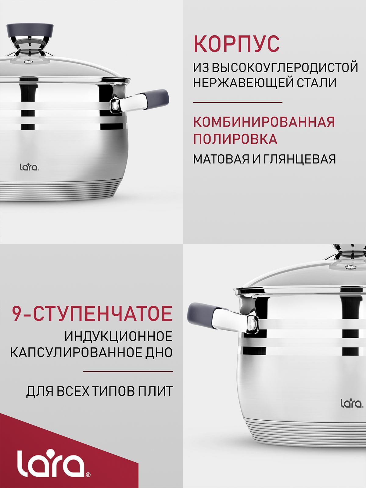 Набор кастрюль LR02-105 LARA (2,3л/4,2л) (2)