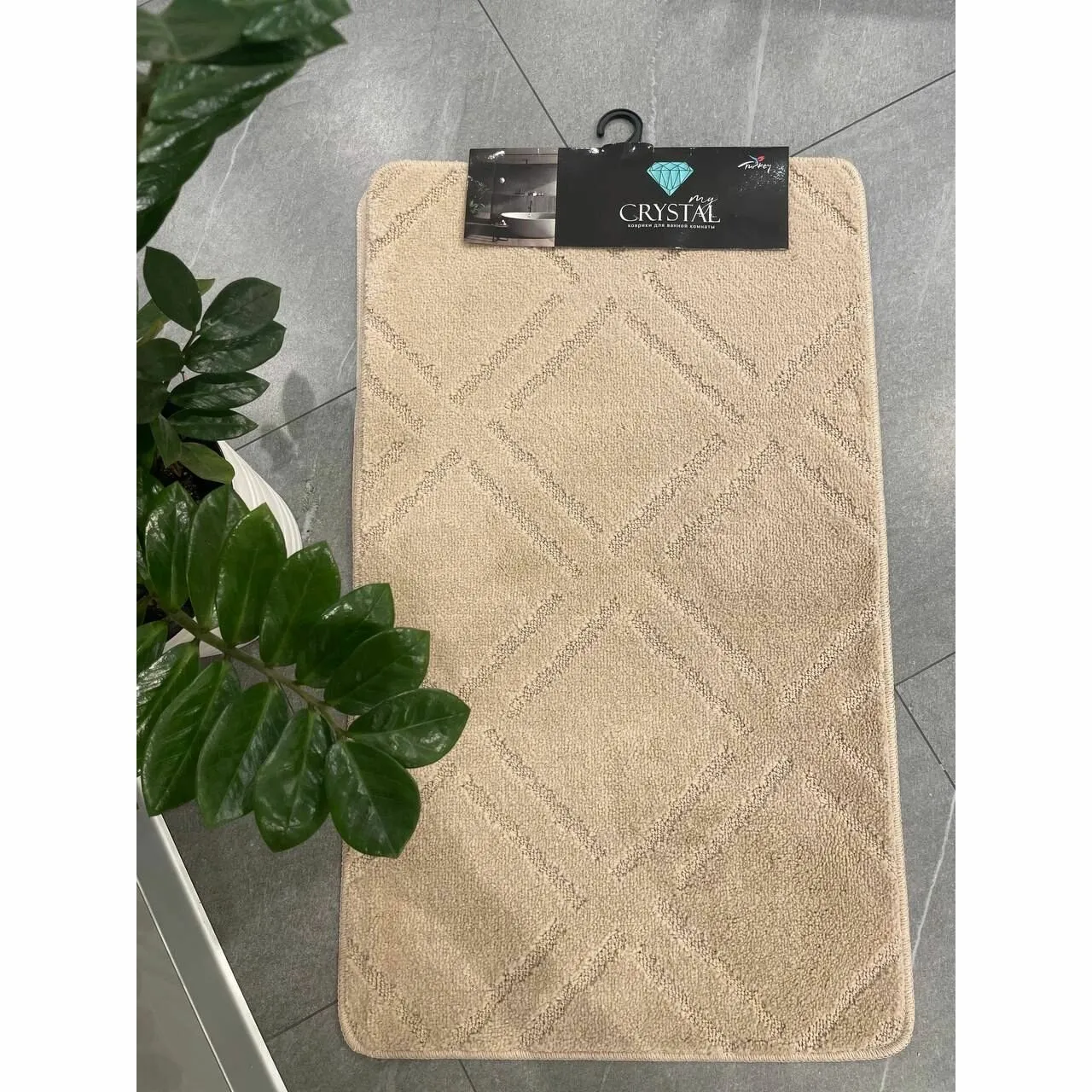 Комплект ковриков 60*100 и 50*60 цв БЕЖЕВЫЙ Монстера