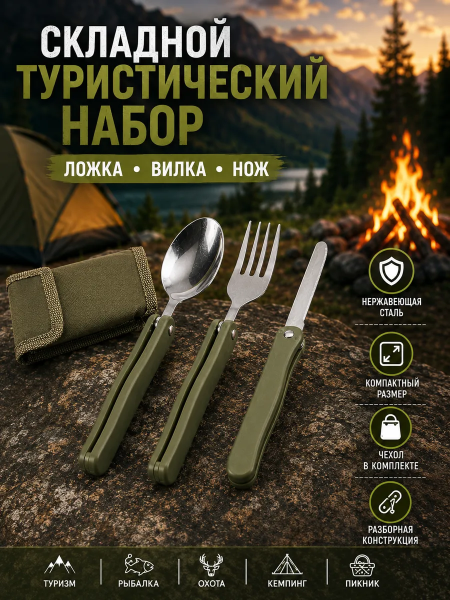Набор туриста "Путешественник" 3в1: зеленый 1700914