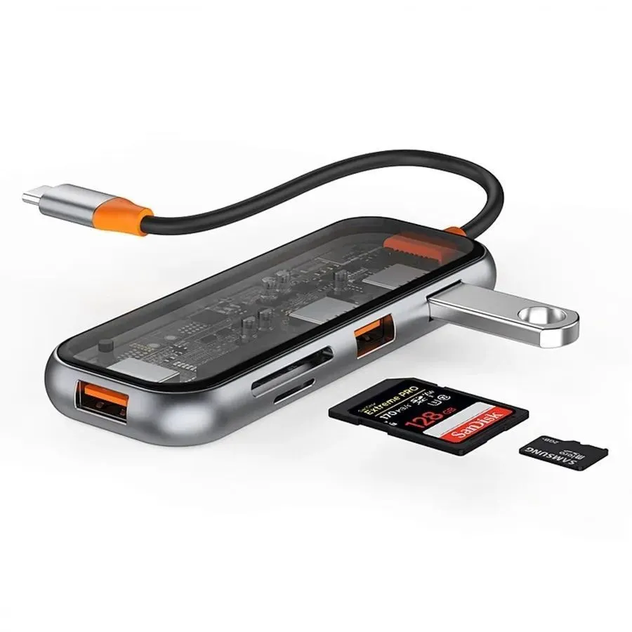 USB/Type-C HUB WiWU Wi-HB003 ZOLO 5 in 1 (USB 3.0) + (2хUSB 2.0) + SD Card+ MicroSD (Gray)