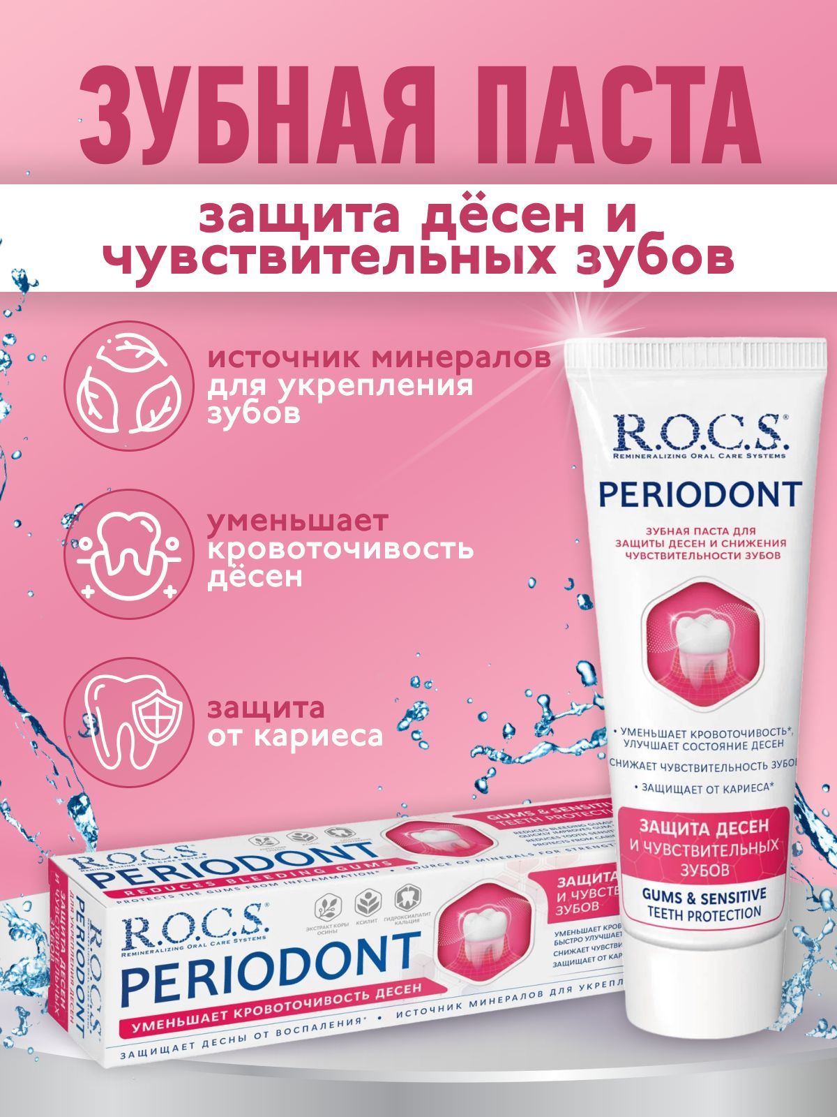 Зубная паста "R.O.C.S." (94 гр) Periodont / для снижение кровоточивости (18 шт/ящ)