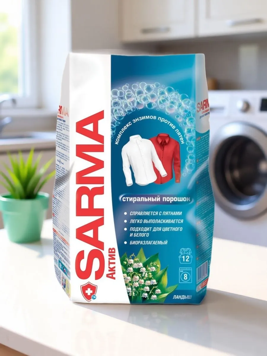 Стри/пор УНИВЕР "Sarma" ПАКЕТ (800 гр) для ЦВЕТ белья / Ландыш (16 шт/ящ)