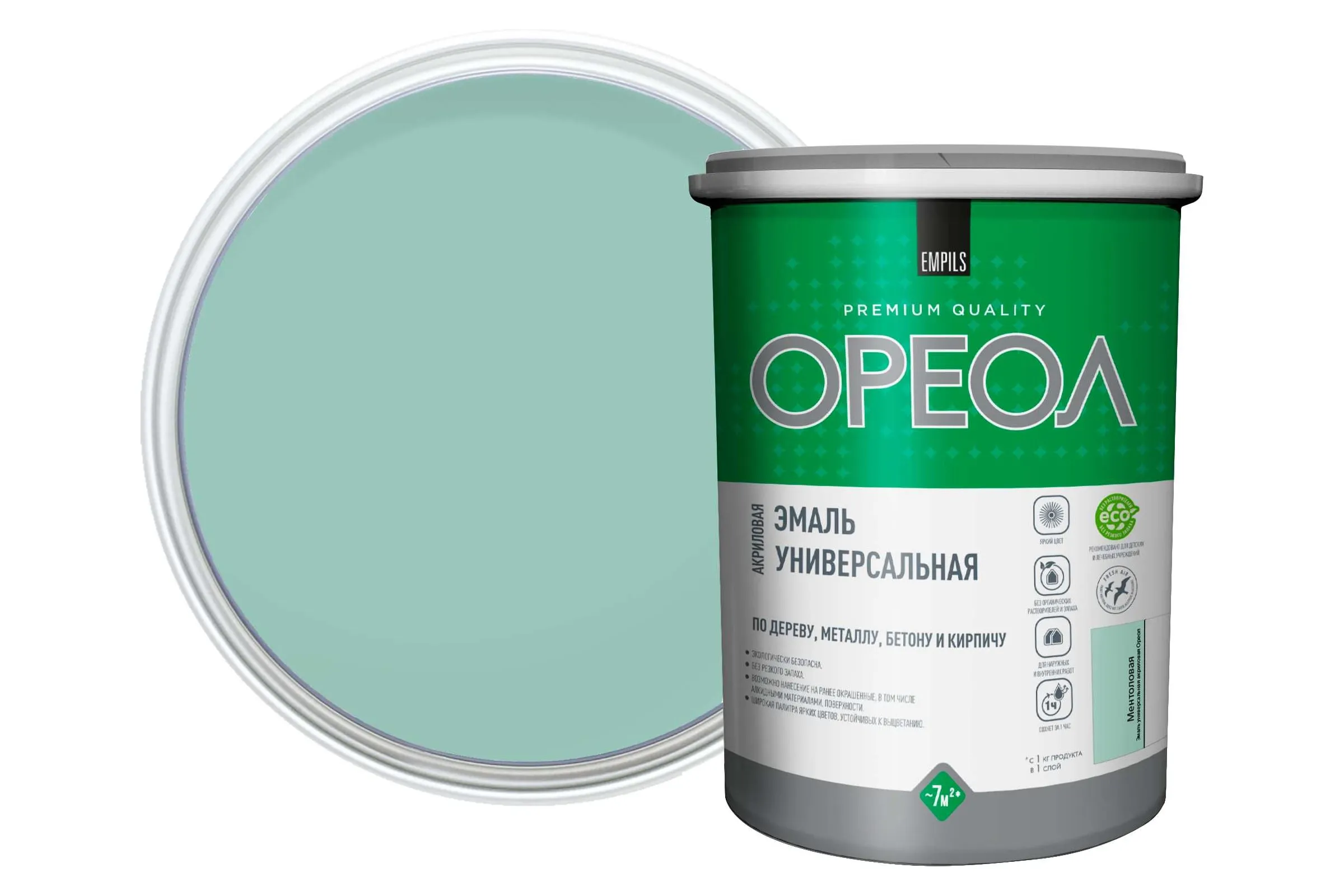 Эмаль акриловая "ОРЕОЛ" глянцевая ментоловая 1 кг