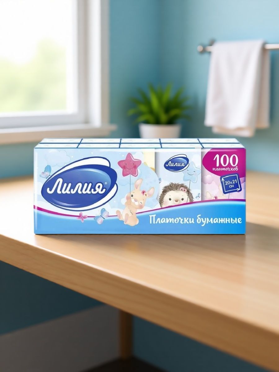 Платочки Лилия Детство 2сл 10л*10 шт, (Белый цв. Зверушки)