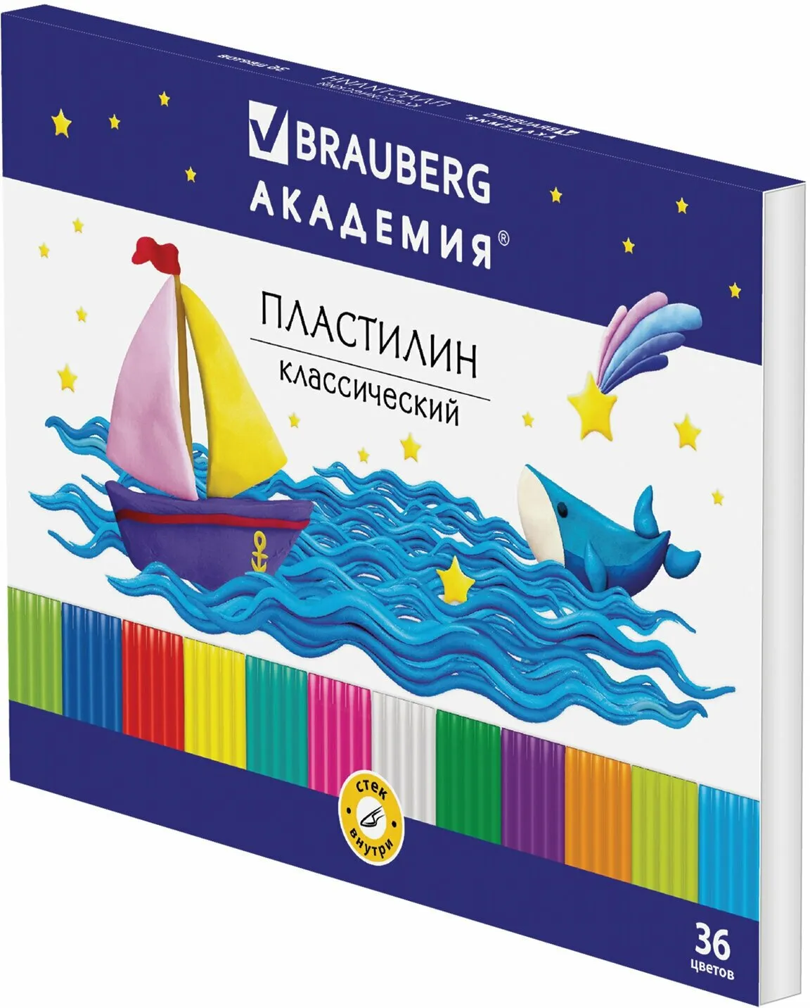 Пластилин 36 цв. BRAUBERG KIDS, 720 г, со стеком, 106438