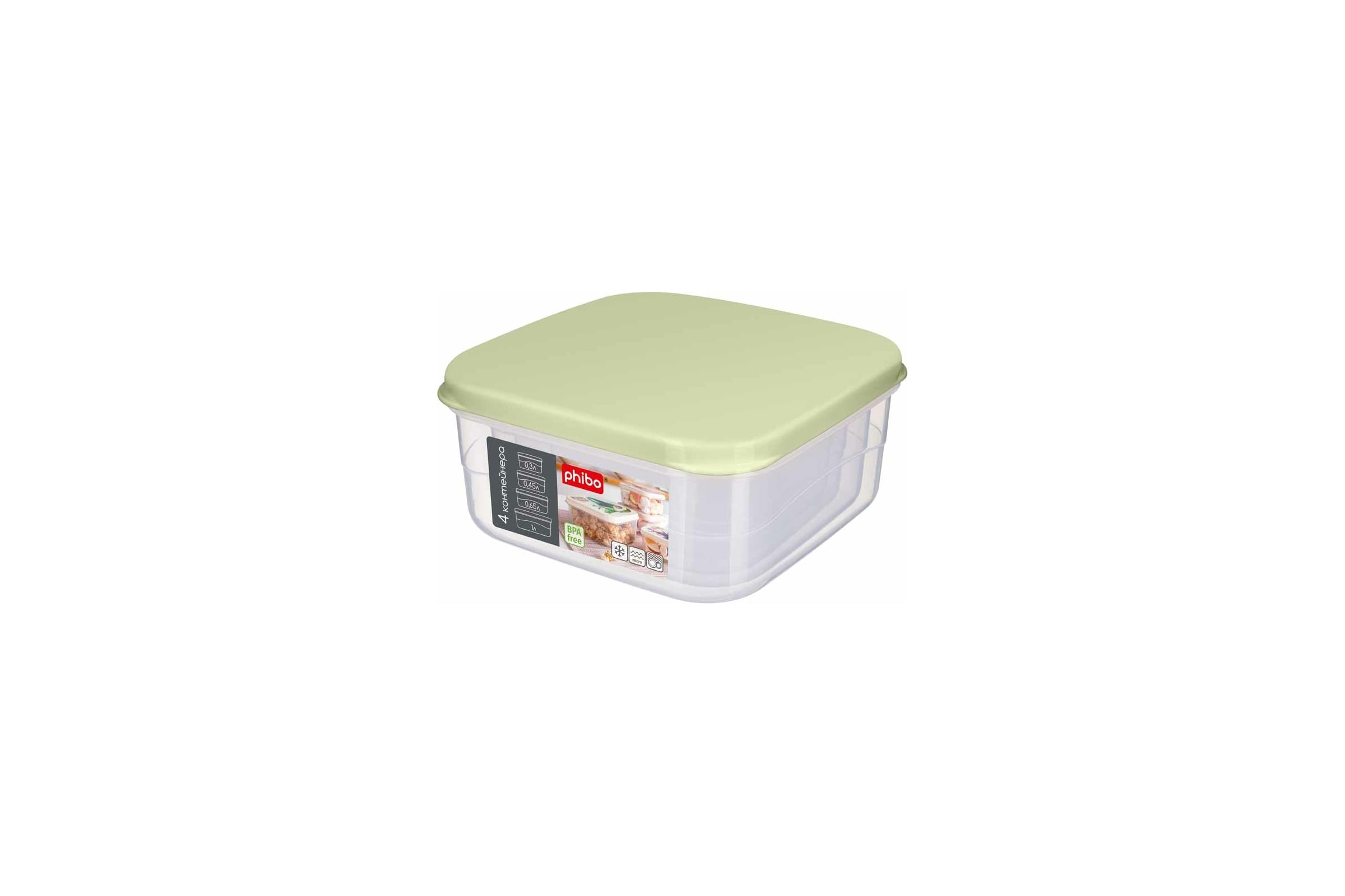 Комплект контейнеров для продуктов 4шт., 0,3л + 0,45л + 0,65л + 1л (Зеленый флэк) (Базовый)